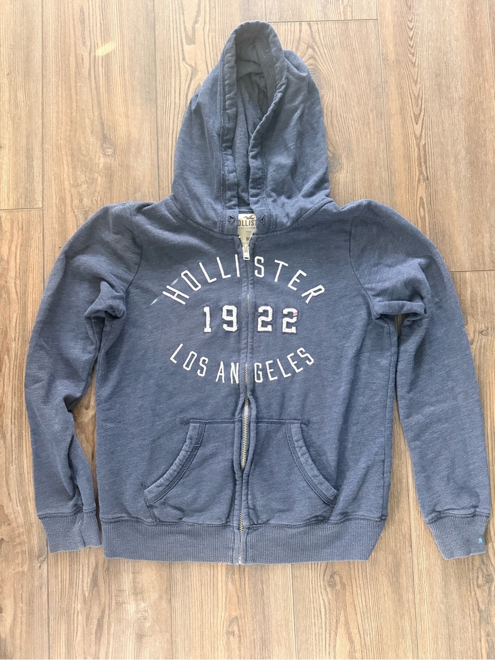 Hollister Navy Blue Zip Hoodie with Los Angeles Graphic